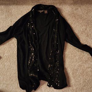 Linda Matthews  Cardigan, Women's Size Medium, Black w/ black sequin trim